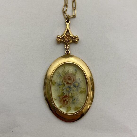 Act II Women's Gold Rose & Flowers Hand Painted Pendant 30" Necklace - Picture 1 of 6